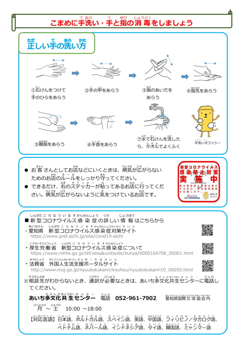 新型 しんがた コロナウィルスの病気 びょうき にならないように気 き をつけましょう 豊田市国際交流協会